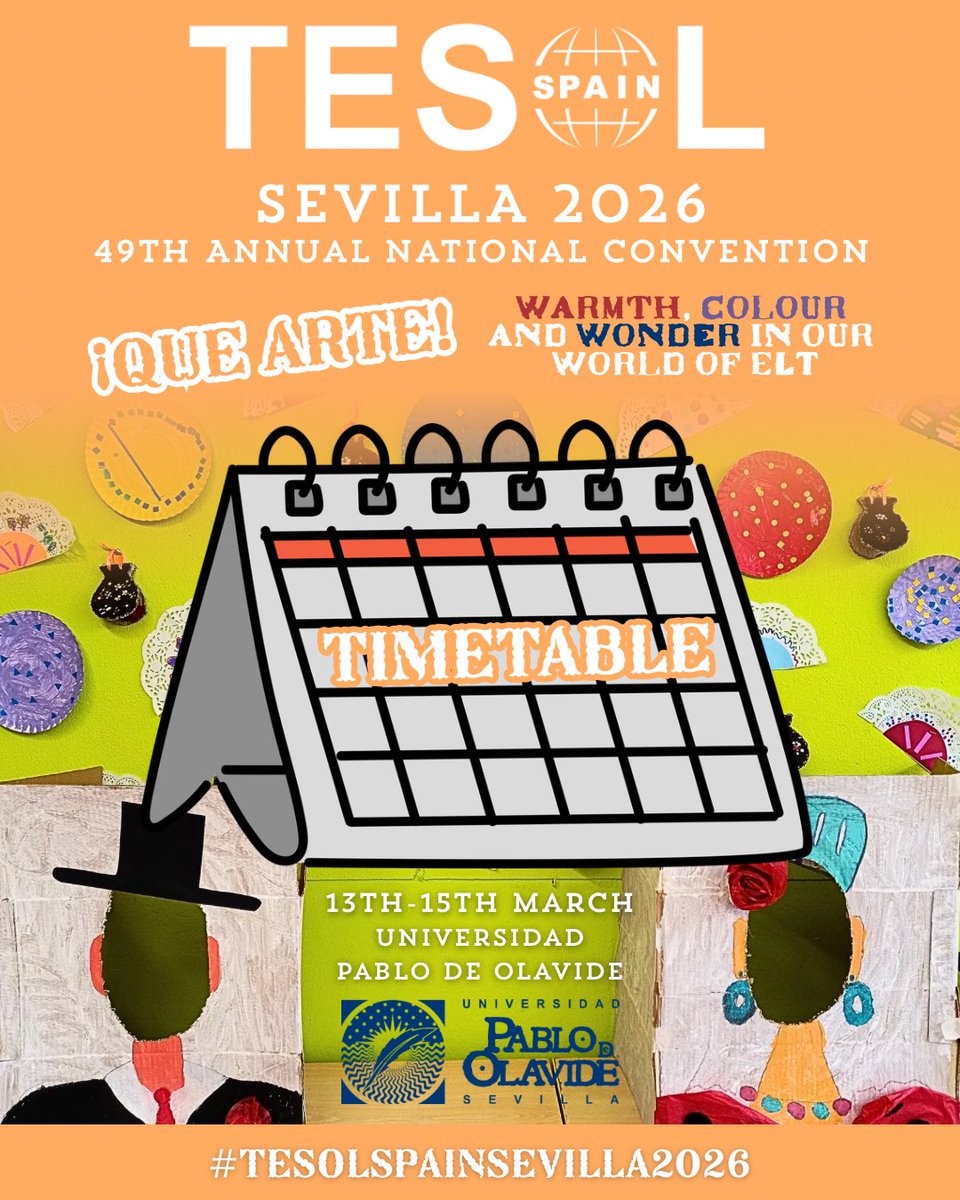 🚨Remember to check our timetable (it updates automatically)‼️
We have lots of talks so make sure you start planning your convention 🥳🥳
🔗tesolspainsevilla2026.com/timetable
More info and registration:
tesolspainsevilla2026.com
#tesol #tesolspain #tesolspainsevilla2026 #49annualconvention