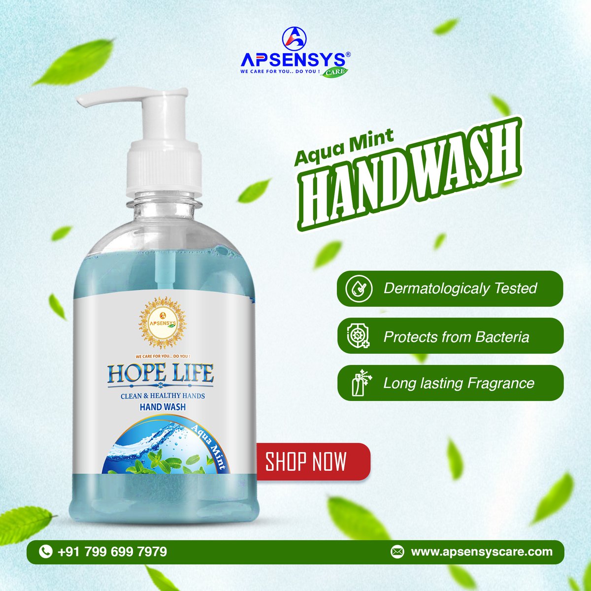 ApsensysCare's tweet image. HOPE LIFE Aqua Mint Hand Wash 

Aqua Mint Handwash Liquid gently cleanses your hands

Reach out to us:
+91-799-699-7979
sales@apsensyscare.com
website: apsensyscare.com

#HygieneEssentials #FreshEveryWash #HealthyHabits #apsensyscare