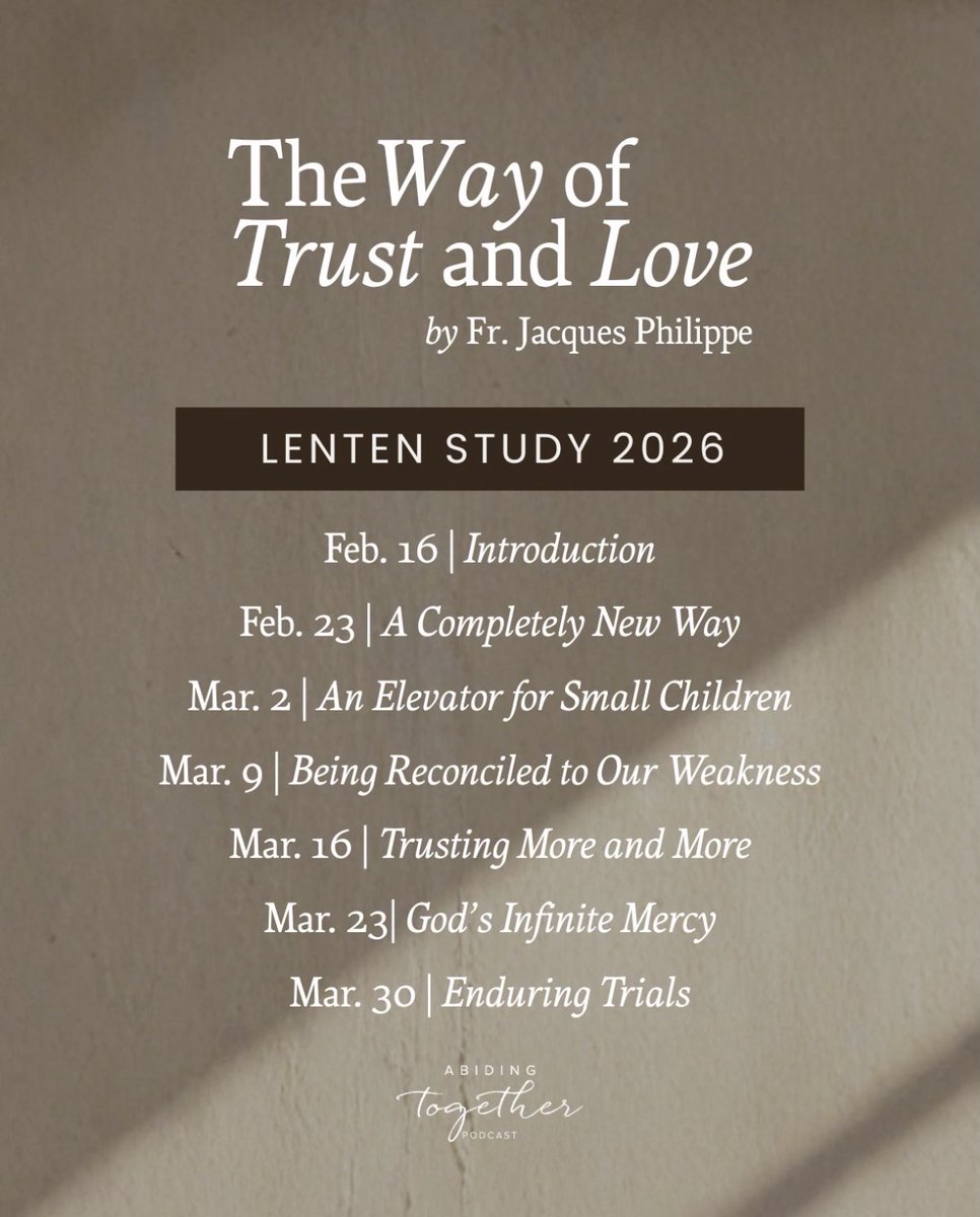 Don't forget to order your copy of "The Way of Trust and Love" by Fr. Jacques Philippe for our Lenten study!

Screenshot or save this post for your reading schedule.

Are you planning to join the study solo or with a group? Let us know!
