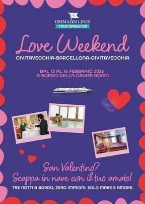 pazzoperilmare's tweet image. GRIMALDI LINES:WEK END SAN VALENTINO A BARCELLONA? 
Il #LoveWeekend #GrimaldiLines vivi notti romantiche a bordo, tra mare relax dove il viaggio diventa la vera destinazione
Niente corse, niente programmi stressanti: solo tempo da dedicare a chi ami
.
#pazzoperilmare #Ferry