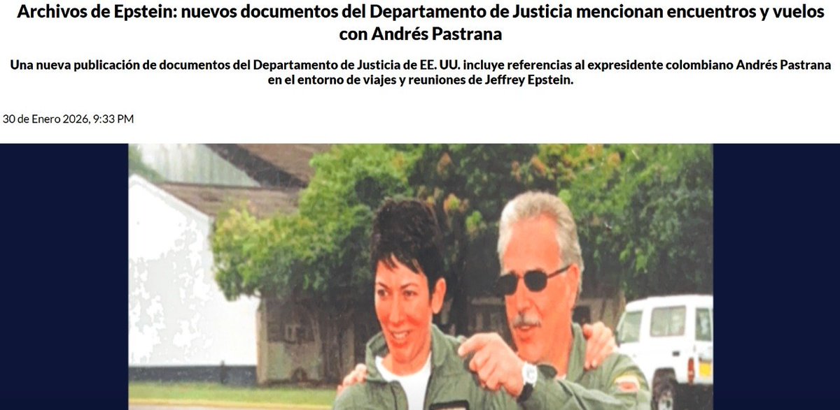 El expresidente de Colombia Pastrana, miembro de Atlas Network e íntimo amigo de Aznar y Cayetana Álvarez de Toledo aparece en los archivos Epstein y confirman al menos 30 vuelos en su avión. Viajó con menores junto al príncipe Andrés, Bill Clinton y el primer ministro israelí.