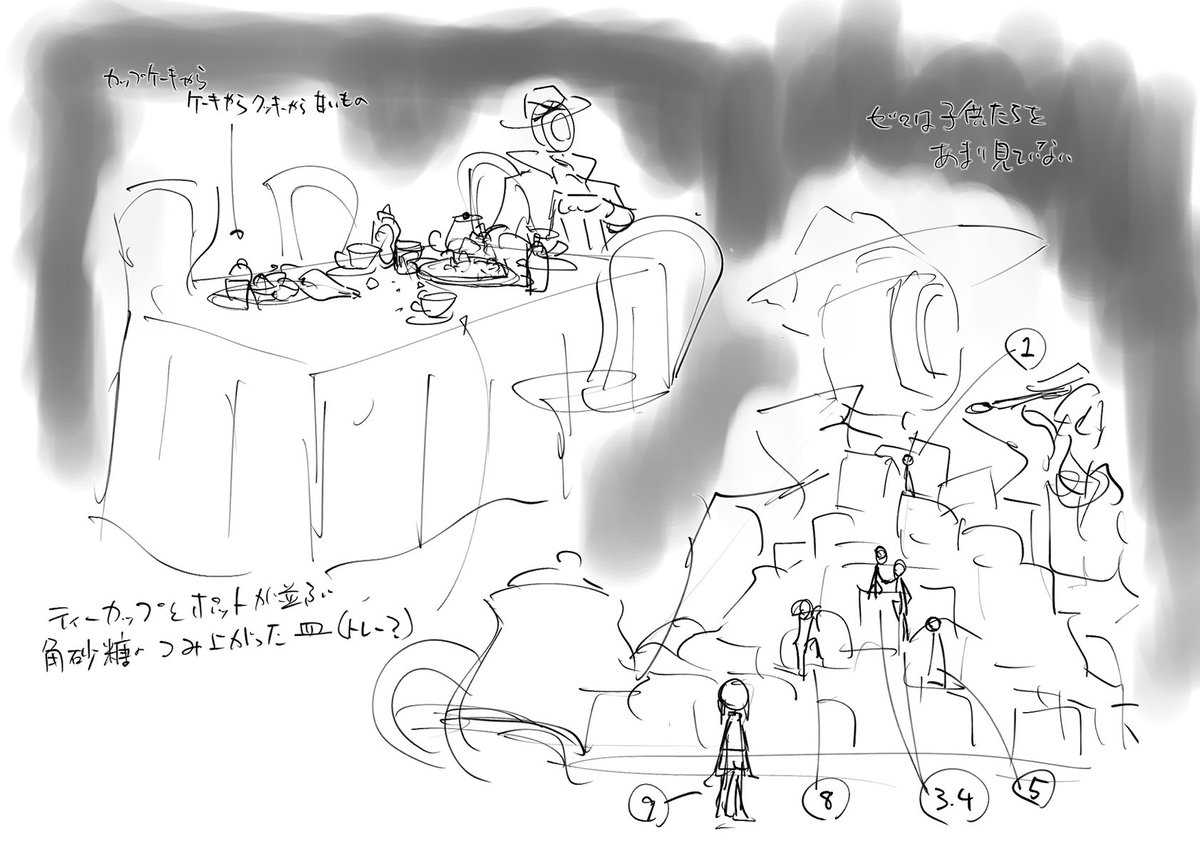 ベイブレードX第114話いかがでしたでしょうか？
個人的には角砂糖を登る黒須兄弟たちのシーンが印象に残っています☝️

画像はコンテを発注した時のイメージラフ！
兄弟たちを人形にしたのはコンテ演出のハシモトさんのアイディアです！

面白いシーンになったと思います！✨
ありがとうございました！