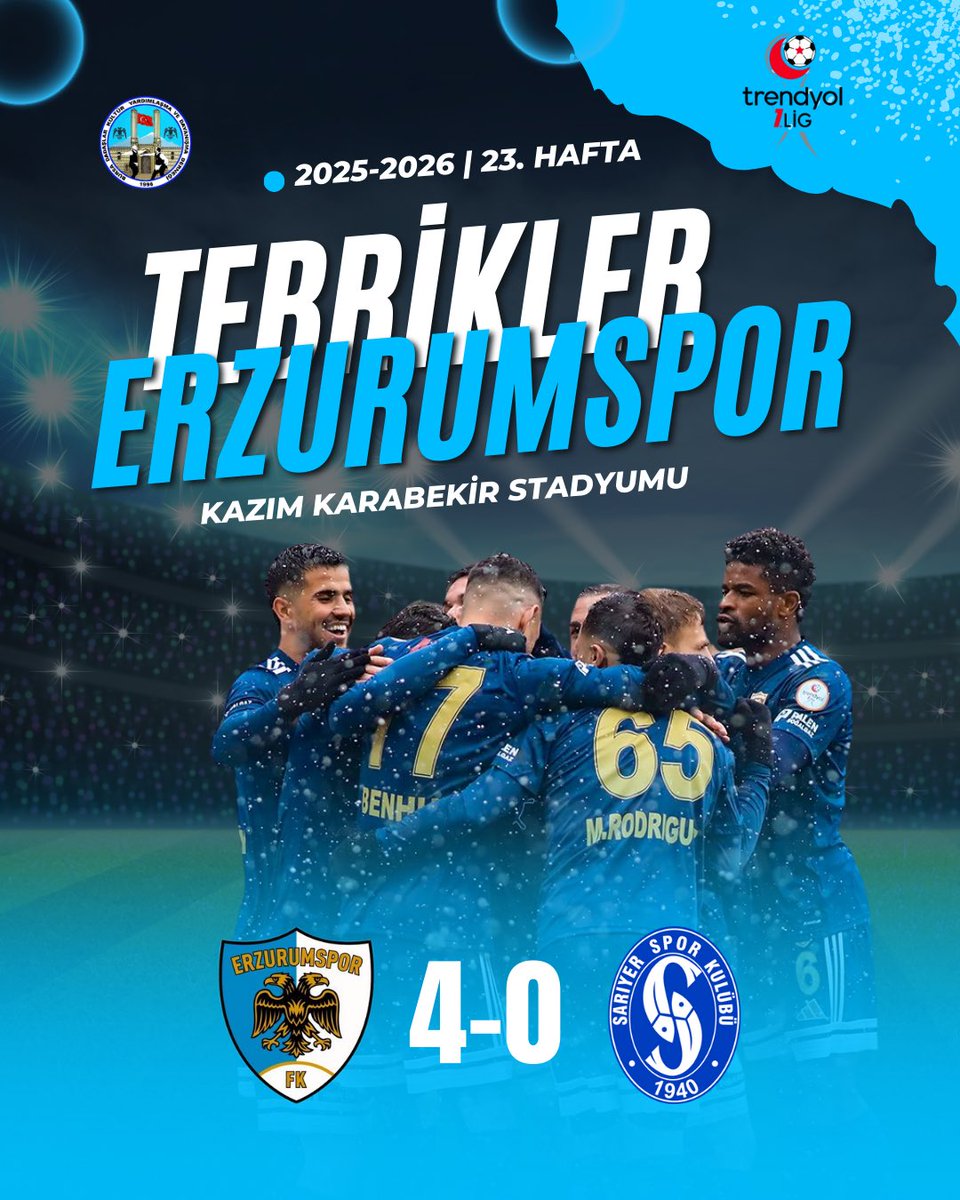 Tebrikler <a href="/Erzurumspor/">Erzurumspor FK</a> 💙🤍
Evimizde +3 puan bizim. 👏🏻

#TrendyolBirinciLig #ERZvSAR #Erzurumspor