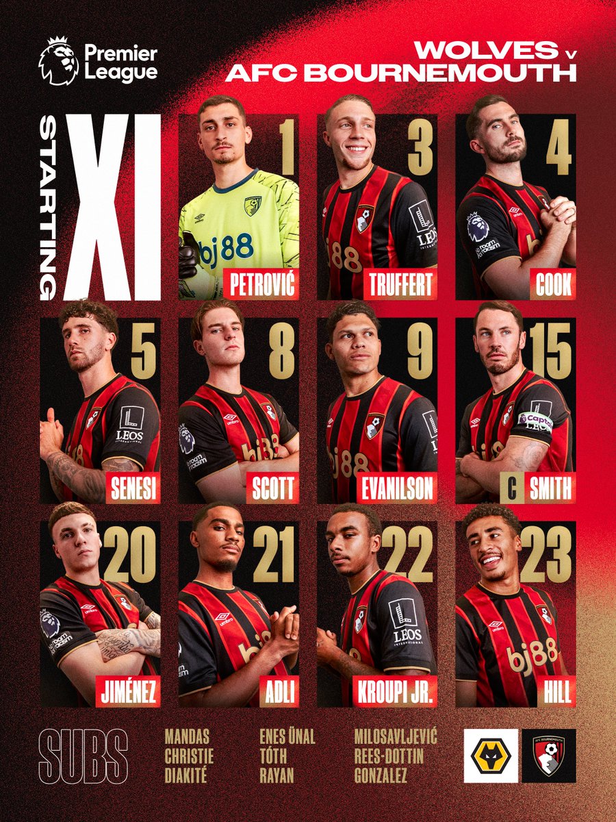 afcbournemouth's tweet image. Your #afcb team to face Wolves 🍒