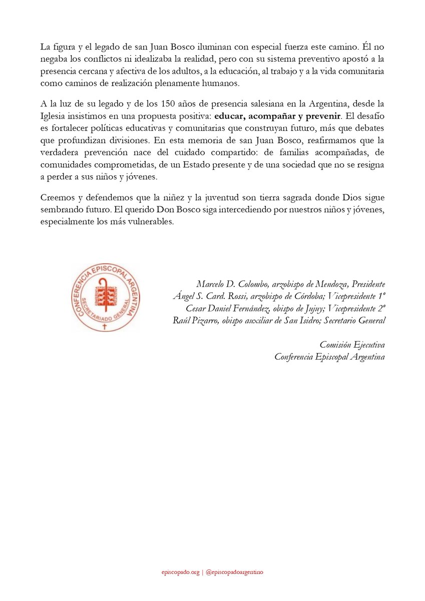 «𝑷𝒂𝒓𝒂 𝒍𝒐𝒔 𝒋𝒐́𝒗𝒆𝒏𝒆𝒔, 𝒎𝒂́𝒔 𝒆𝒅𝒖𝒄𝒂𝒄𝒊𝒐́𝒏, 𝒎𝒂́𝒔 𝒄𝒐𝒎𝒖𝒏𝒊𝒅𝒂𝒅»

#Mensaje de la Comisión Ejecutiva de la Conferencia Episcopal Argentina sobre la 𝐛𝐚𝐣𝐚 𝐝𝐞 𝐥𝐚 𝐞𝐝𝐚𝐝 𝐝𝐞 𝐢𝐦𝐩𝐮𝐭𝐚𝐛𝐢𝐥𝐢𝐝𝐚𝐝.

#Comunicación #CEA