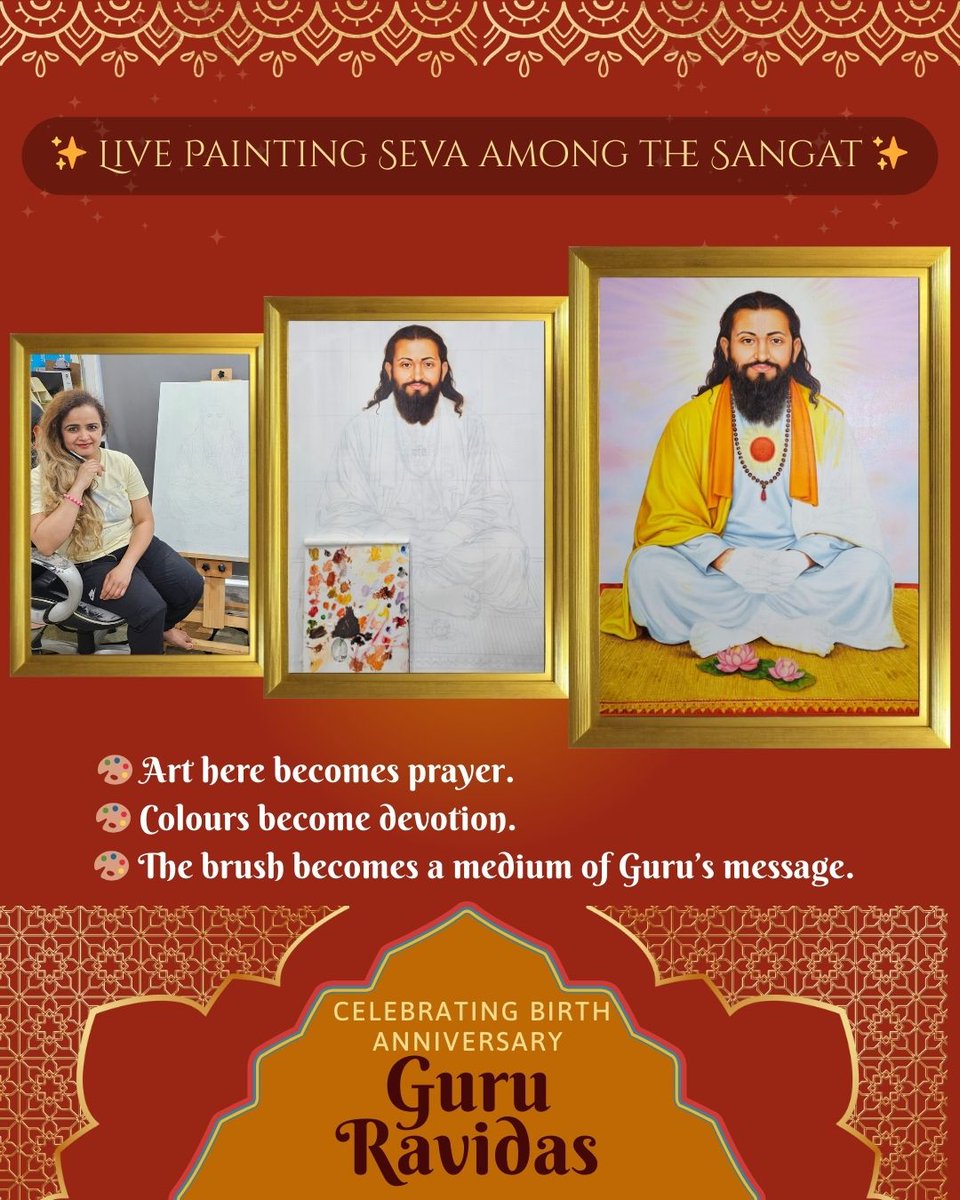 ✨ LIVE PAINTING SEVA among the Sangat on Birth Anniversary of GURU RAVIDAAS JI ✨ 
📍 Location: Guru Ravidass Temple, Bombay Hill, Auckland 
🕘 1st Feb , Time: 9:00 AM – 2:00 PM 
During this sacred gathering, you will see me doing live painting among the Sangat at the Gurudwara.