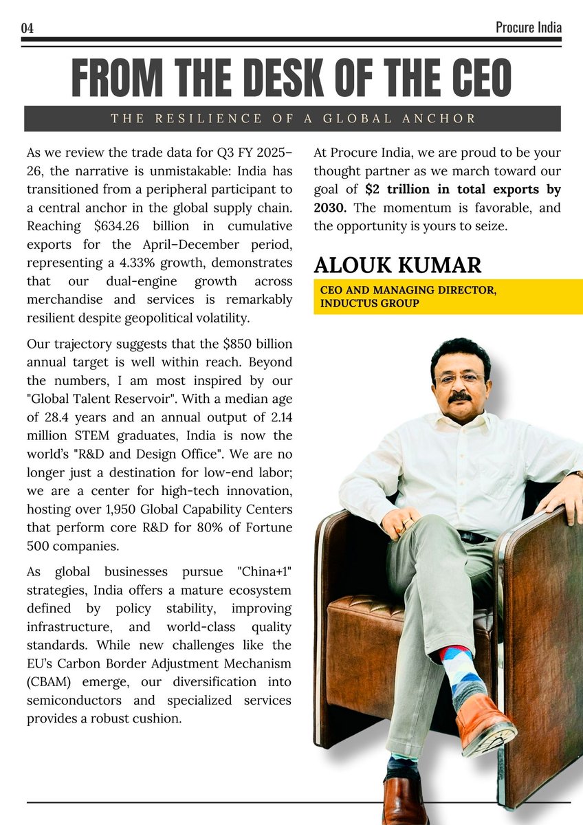 Inductusglobal's tweet photo. First Procure India 2026 edition is live. India exports at $634.26B, logistics cost at 7.97% GDP, electronics rising — key shifts as India–EU trade momentum builds. Data, sourcing &amp; trade insights inside.

https://t.co/J0SSIEQNNt

#IndiaEU #GlobalTrade #Sourcing #Procurement https://t.co/ISnC2xaTpg
