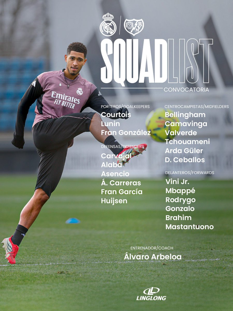 realmadrid's tweet image. 📋✅ ¡Nuestros convocados!
🆚 @RayoVallecano