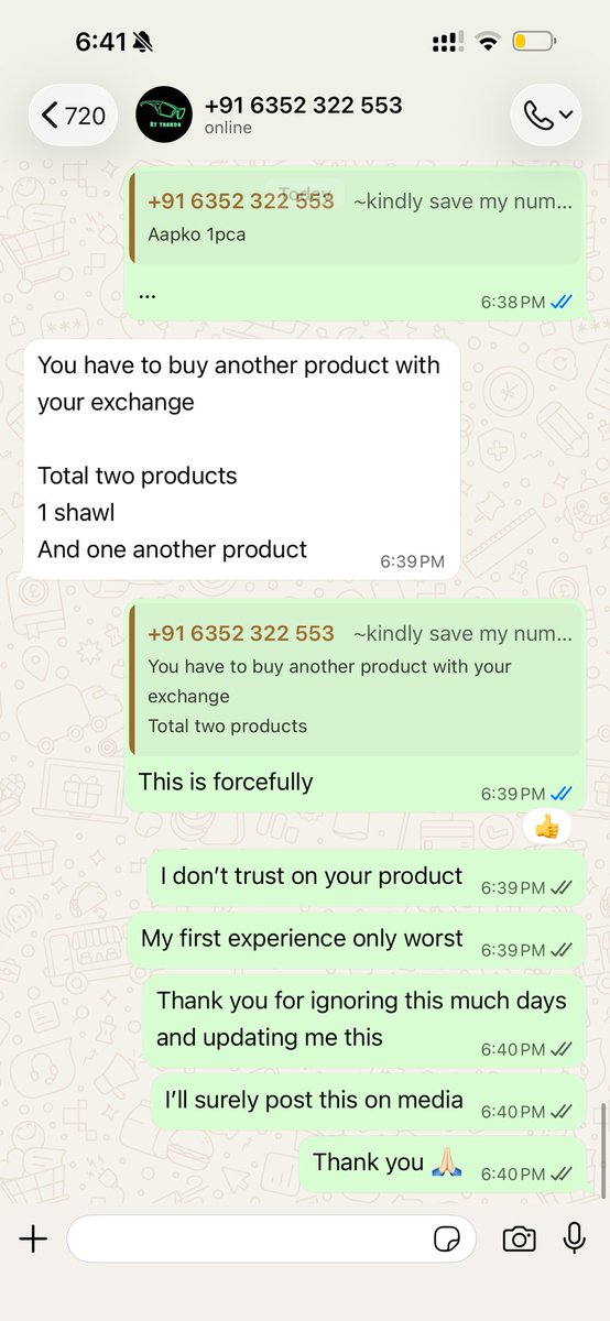 parshva1998's tweet photo. ⚠️ Beware of R T Trends
📞 +91 6352 322 553
Ordered a shawl on 3 Jan rec a defective pic. Exc was denied. After I mentioned social media, they agreed but then ignored me for a week. Later forced me to buy another product to get an exchange.
Very rude, money-focused, no csm https://t.co/WM9rj1dMFf
