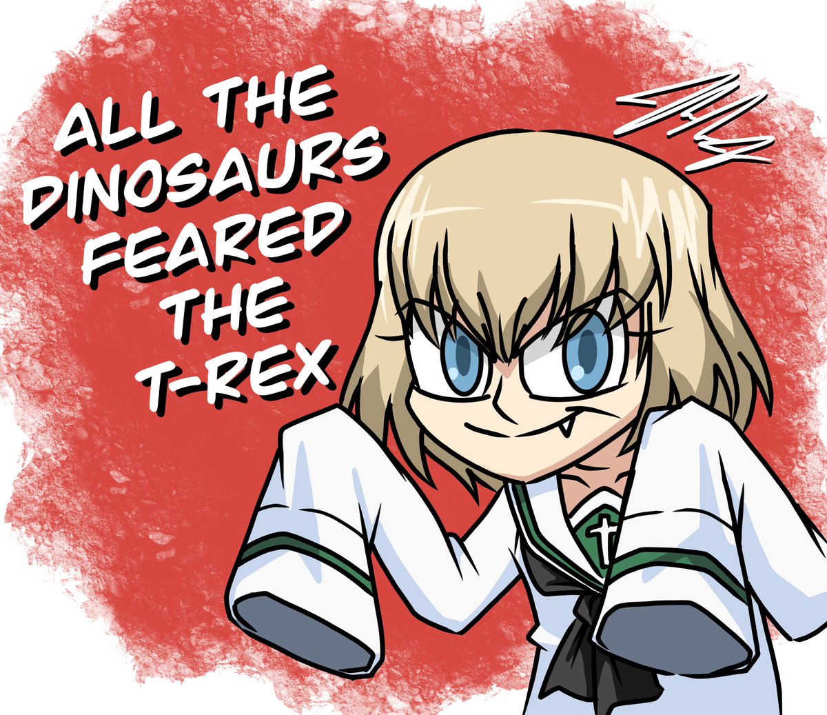 SuperJohnny25's tweet image. Happy Birthday, Katyusha!!🎉🎉🎉

Repost of last years drawing where she went full T-Rex mode.🤣

#garupan #GuP