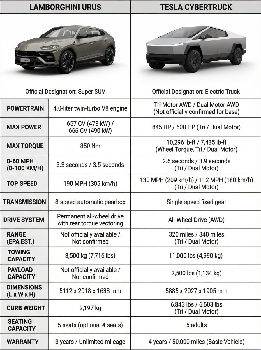 Urus vs Cybertruck chart