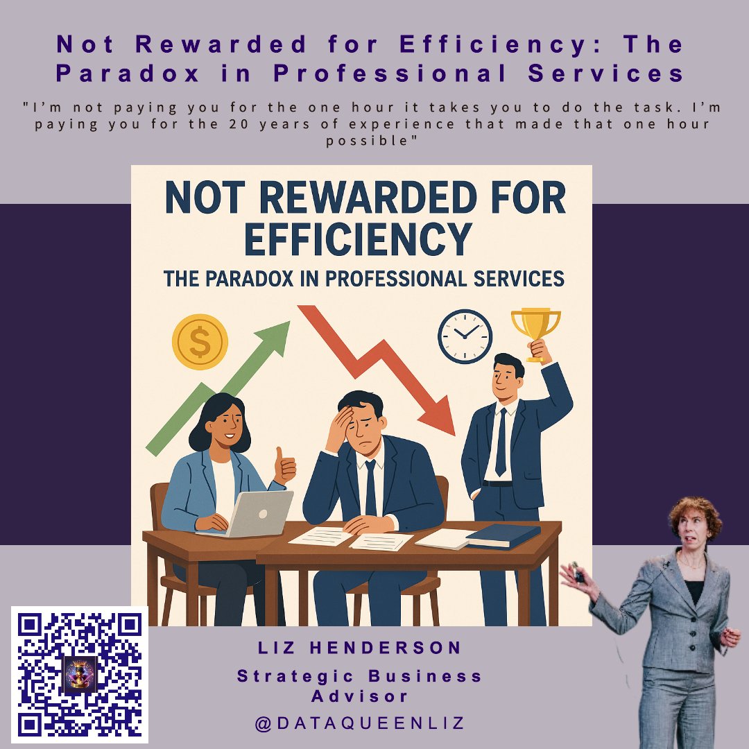 dataqueenliz's tweet photo. In professional services, being too efficient can cost you.
We still reward hours over impact—and it's burning out our best people.

It’s time to rethink what we value.
🧠 Outcomes > Time
🛠️ Value > Hours

#FutureOfWork #Consulting #Leadership
 Read more: https://t.co/9JiXQvgYiL https://t.co/gLzbQnjcWb
