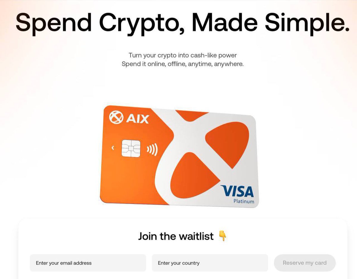 AlphaCrypt___'s tweet photo. Stop jumping through hoops to spend your crypto
With AIX Visa Card, your stablecoins work exactly like cash. Spend anywhere Visa is accepted - no friction, no surprises, just seamless payments.
Join the waitlist now: https://t.co/wATh4duFuC https://t.co/mJ9pyHGY8F