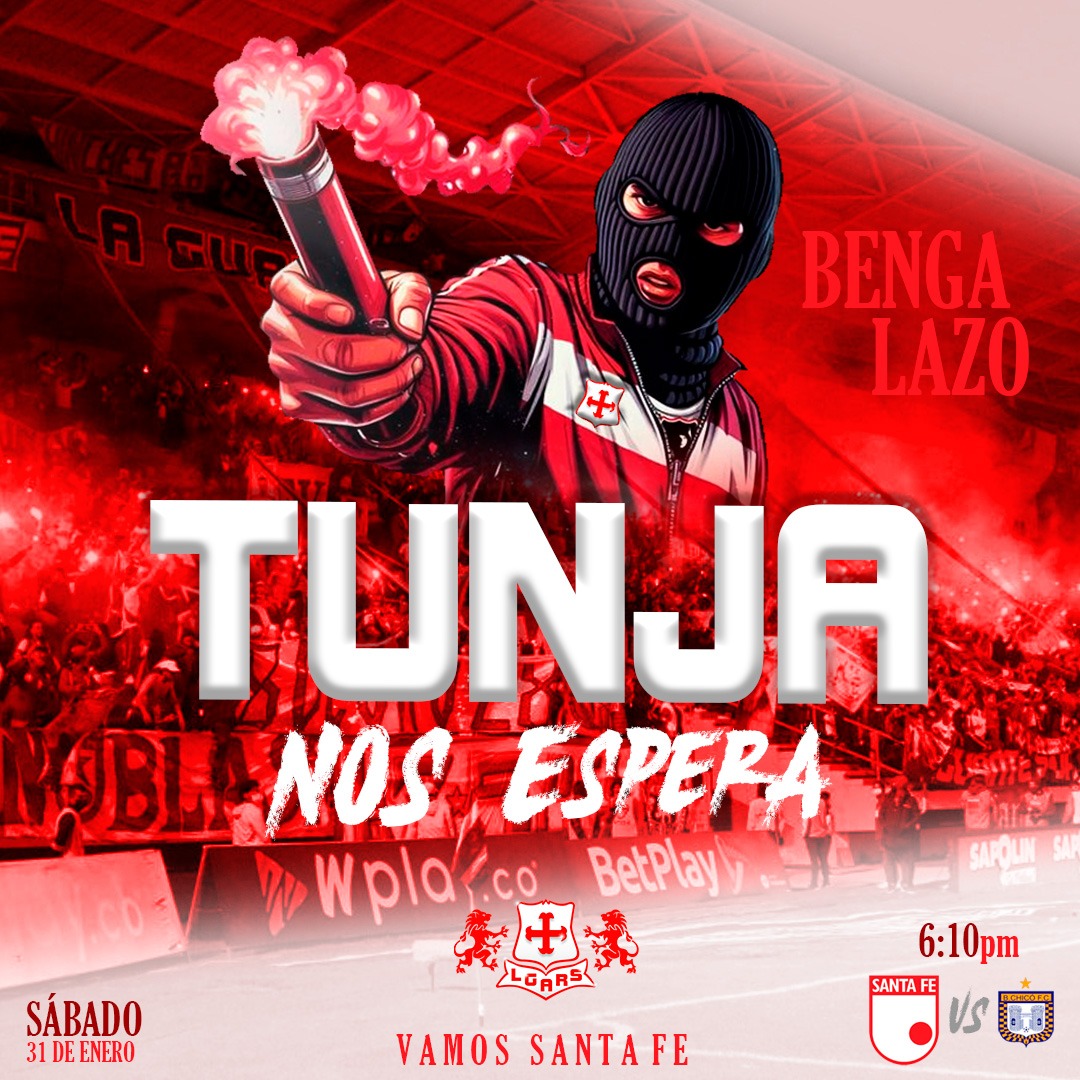 Nos vemos en Tunja 🔥

Recomendamos a todos los viajeros salir de Bogotá con tiempo, recuerden que la salida de la ciudad es complicada, ingresa temprano al estadio, ayuda en el recibimiento del equipo y alienta los 90, recuerden que somos locales en Boyacá.