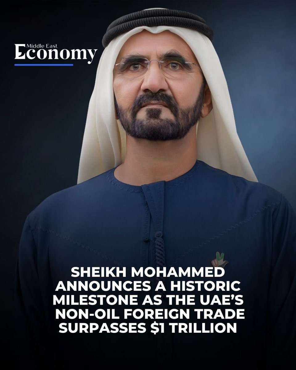 Economy_ME's tweet image. Sheikh Mohammed bin Rashid Al Maktoum announced a historic milestone for the UAE, with non-oil foreign trade surpassing $1 trillion for the first time, underscoring the country’s successful economic diversification and growing global trade footprint.

#UAE #SheikhMohammed