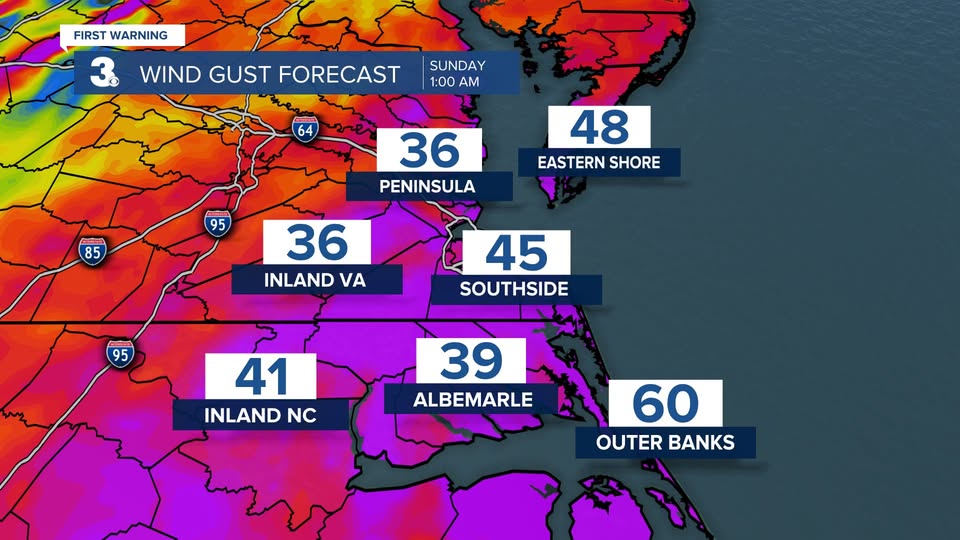 RickeyLRoss's tweet image. WINDY ⚠️
Winds will ramp up through the day Saturday
Strongest wind Sunday morning
Gusts to 40+ for many locations
Gusts to 50+ along the coast
wtkr.com/weather
#FirstWarn3