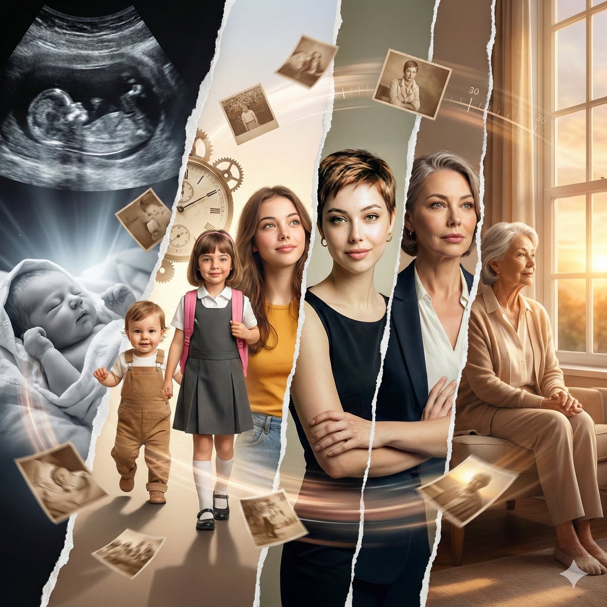 Lovart prompt result: Capturing a Woman’s Life Journey in One Cinematic Frame