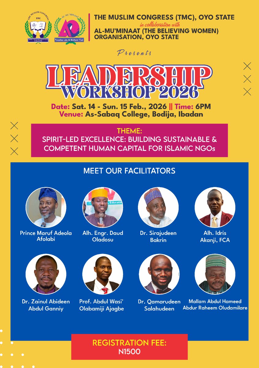 OyoTmc's tweet photo. Strong NGOs are built by strong people.
 
We’re launching our first HR Training, bringing in expert facilitators to ignite capacity, competence, and sustainability in Islamic NGOs.

Practical. Purposeful. Powerful.

You can’t afford to miss this. https://t.co/OZ4WzJ66Nb