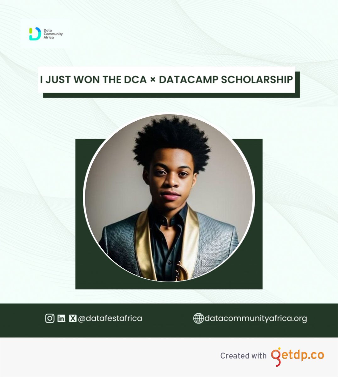 “I just won the DCA × DataCamp Scholarship 📷
I’ll be learning data analytics, data science, data engineering, and AI with @DataCommunityAfrica and <a href="/DataCamp/">DataCamp</a>. #DatacampDonates #DCADataCamp2026”