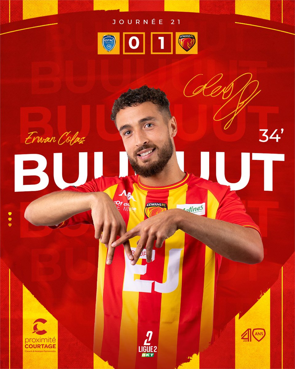 #ESTAC𝐋𝐌𝐅𝐂 0️⃣-1️⃣

⏱️ 34' | 𝗕𝗨𝗧 𝗗𝗘 𝗖𝗢𝗟𝗔𝗦 !!! Récupération de Lauray pour Quarshie puis Rossignol, qui ajuste une merveille de passe pour Erwan ! Ce dernier fixe parfaitement Konaté, 0-1 !
 
#AllezLEMANSFC 🔴🟡