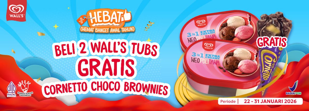 🚨 PROMO MANIS WAJIB AMBIL! 🚨

🍦 Beli 2 Wall’s Tub’s favorit kamu
🎁 GRATIS Cornetto Choco Brownies 🍫😍

Makin hemat, makin nagih!
Cus langsung ke Klik Indomaret sekarang! 🛒🔥

𝗡𝗠𝗞𝗟𝗜𝗞𝗫 👈 Kode kupon spesial untuk member baru 🤤🫶

#KlikIndomaret #Walls #Hemat #Hadiah