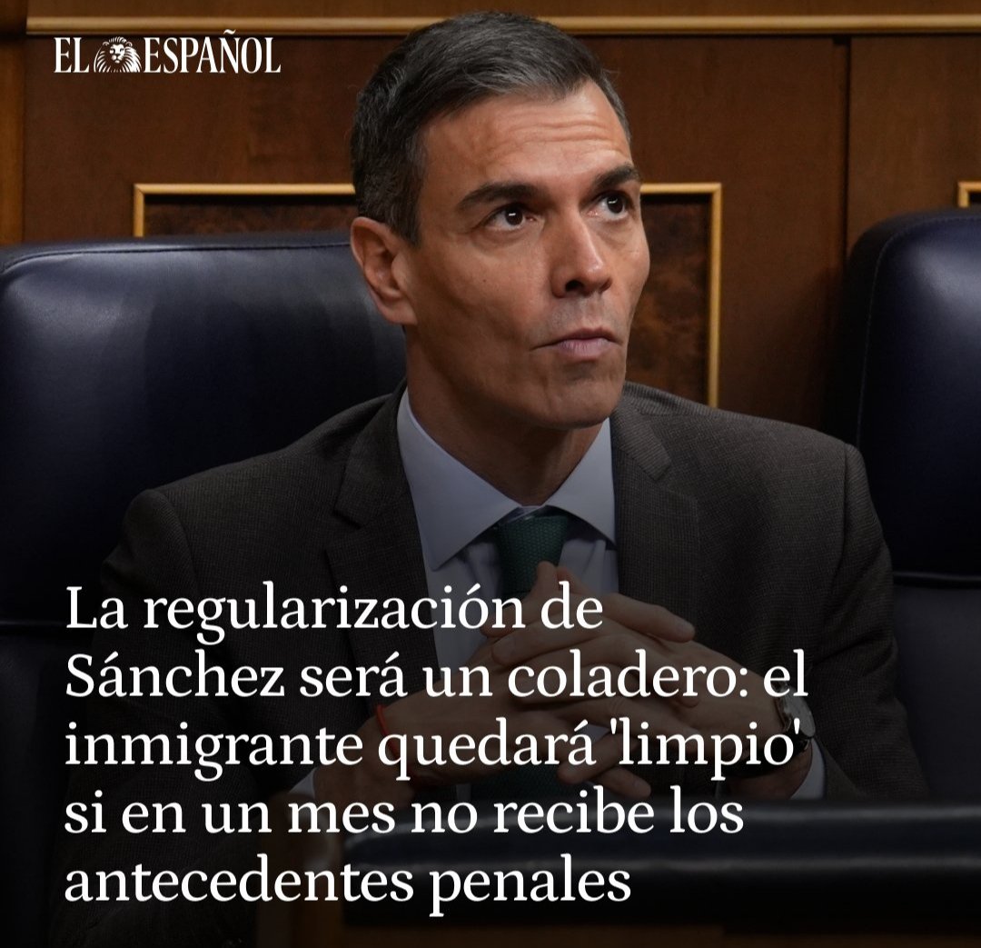 🔴 Mientras en 2025 se ha detenido a más de un centenar de terroristas yihadistas, la regulación impulsada por Sánchez se convertirá en un auténtico coladero. Si en un mes no se reciben los antecedentes penales quedarán limpios.
 elespanol.com/espana/politic…

Este presidente no solo