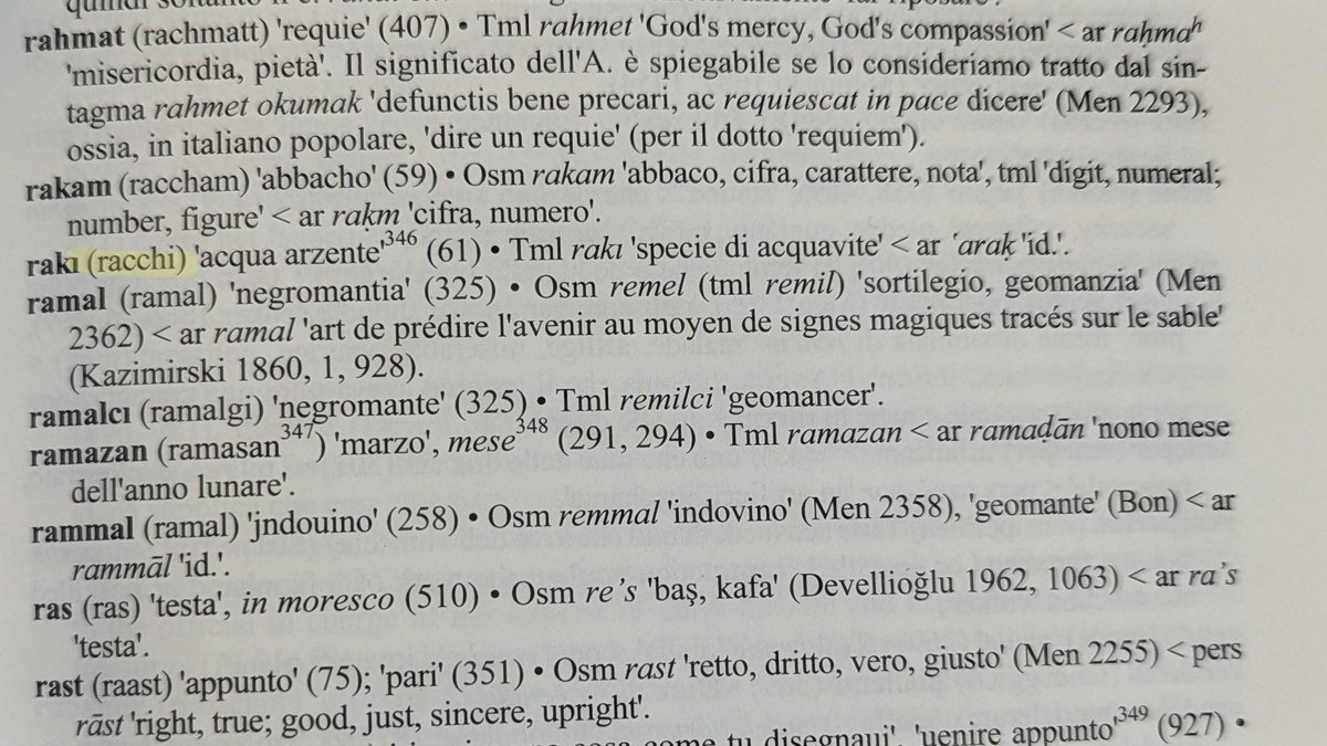 The Florentine Filippo Argenti wrote the "Rule of Speaking Turkish" in 1533. It includes one of the earliest mentions of a distilled liquor 🥃 in Turkey: "racchi" (i.e. "raki", the modern name of Turkey's national liquor).

  'araq (Arabic) --> 'araqi --> raki.

Cheers 🥂