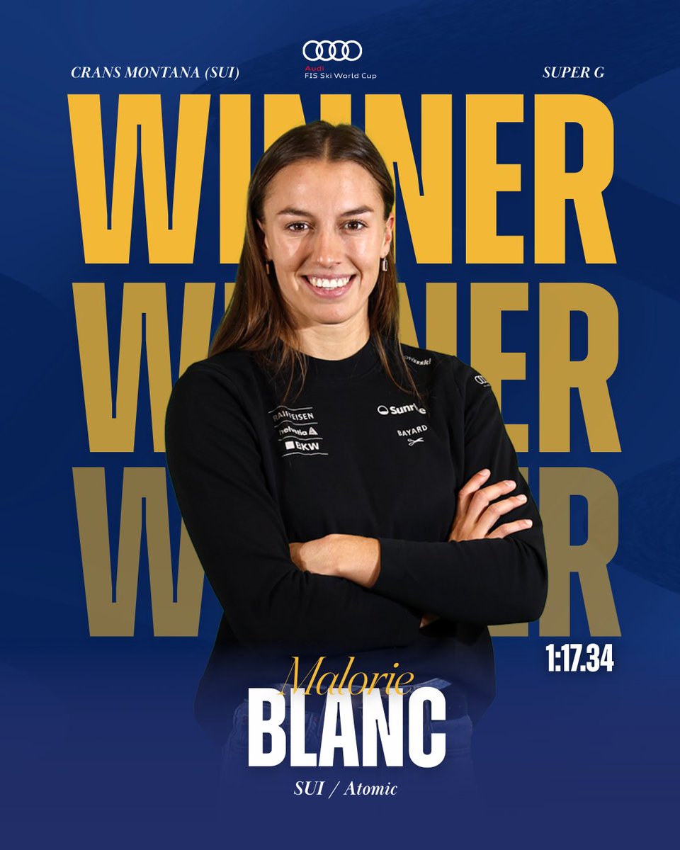 fisalpine's tweet image. Malorie Blanc 🇨🇭 wins the Super G in Crans Montana! 🏆 first ever World Cup win for the 22 years old! 👏🏻

🥈 Sofia Goggia 🇮🇹
🥉 Breezy Johnson 🇺🇸

#wintersport #worldcupcransmontana