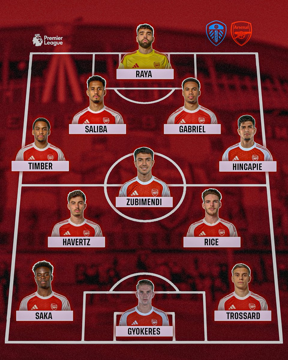 The Arsenal line-up to take on Leeds United in the Premier League this afternoon.

Martin Ødegaard is on the bench. Kai Havertz starts. Huge call from Mikel Arteta.

Let’s win &amp; let’s win in style.

Thoughts on the line-up?