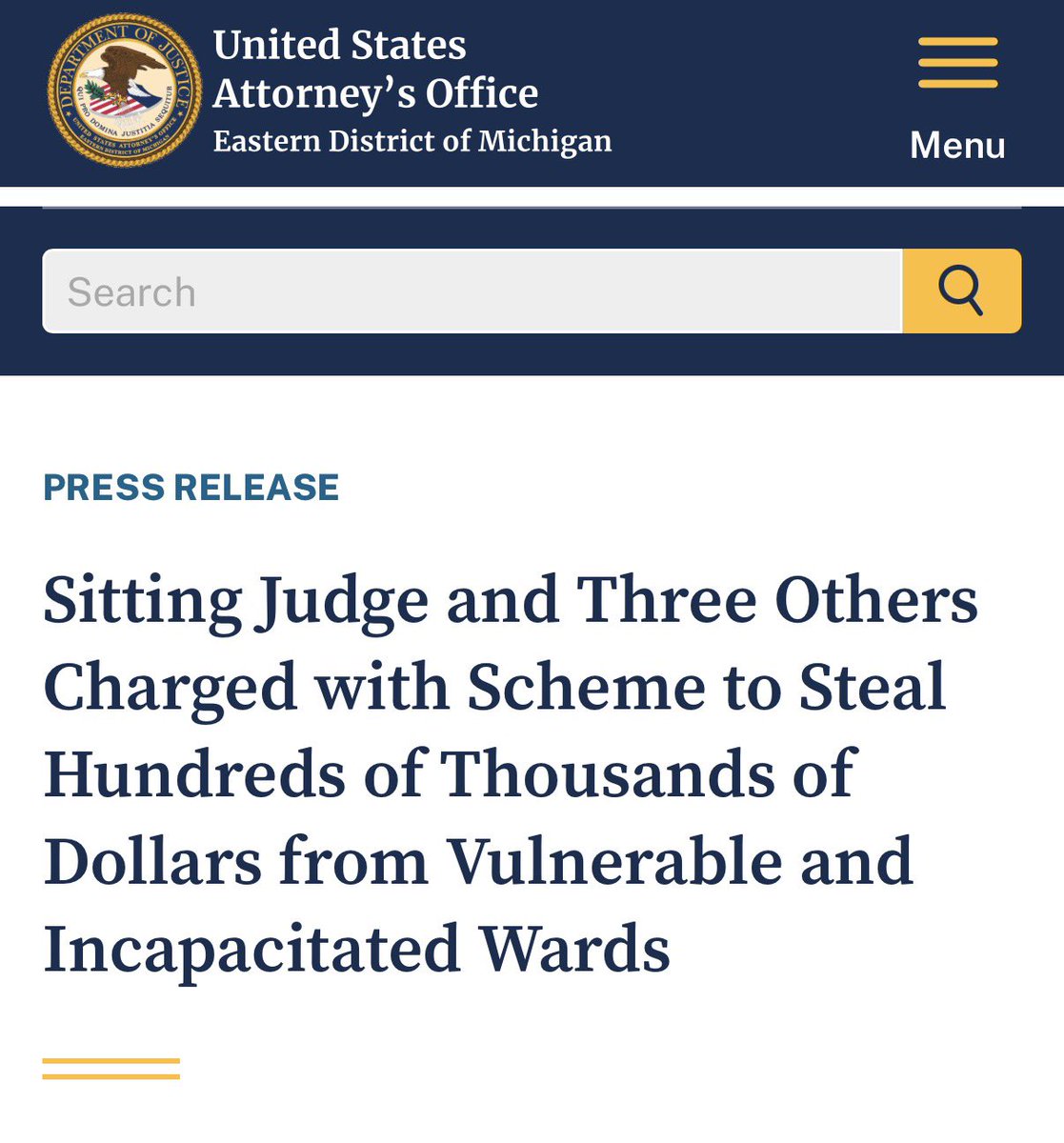NEW: DOJ Arrests Detroit Democrat Judge for conspiring with 3 others to commit fraud by stealing hundreds of thousands of dollars from vulnerable and incapacitated adults.

“Bradley-Baskin is alleged to have used $70,000 in a ward’s funds to purchase an ownership stake in a local