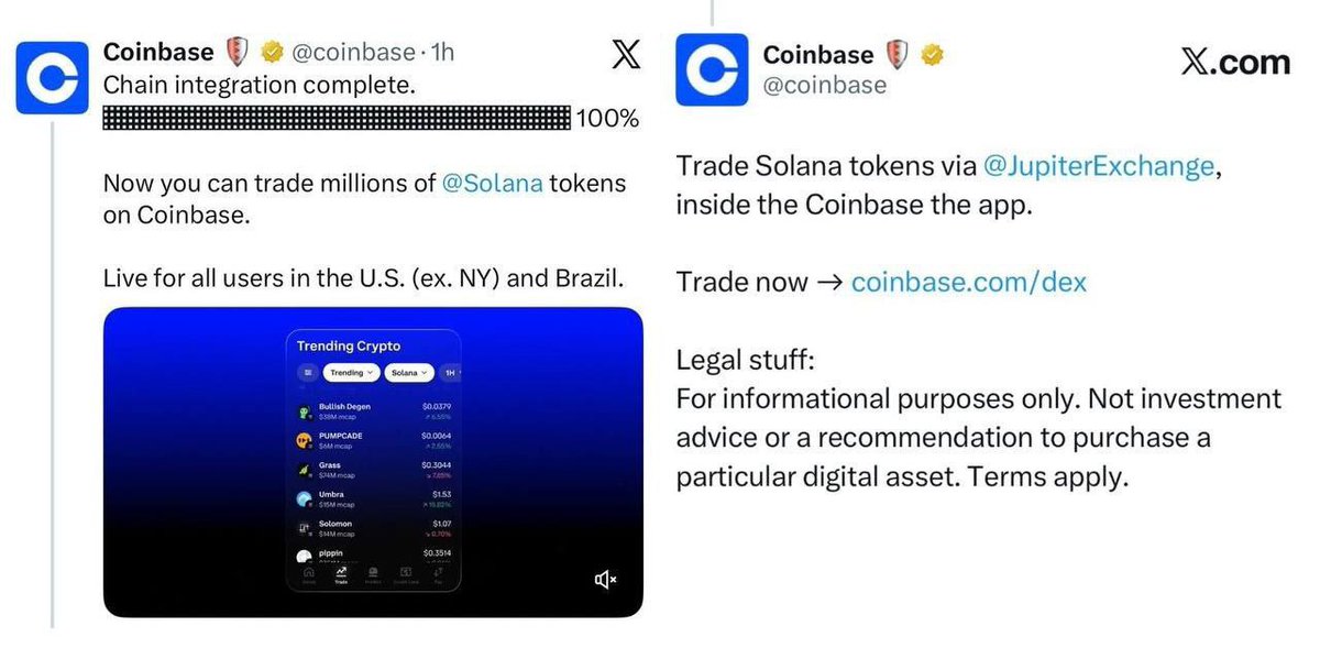 CryptoDevaETH's tweet image. :) @coinbase has completed the integration of Solana

Millions of @solana tokens can now be traded on the platform.