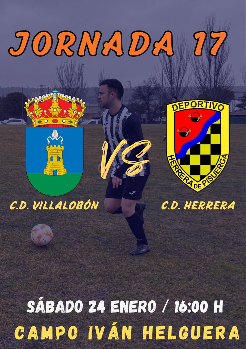 ⚔️  𝓓Í𝓐 𝓓𝓔 𝓟𝓐𝓡𝓣𝓘𝓓𝓞  ⚔️

🏆 JORNADA 17
🗓️ Sábado 24 de Enero 
🆚 C.D. Herrera de Pisuerga
🏟️ Campo Iván Helguera
⏰ 16:00 H

Partido ante un rival combativo y correoso donde tocará trabajar duro para quedarnos los 3 puntos 💪🏼⚽️