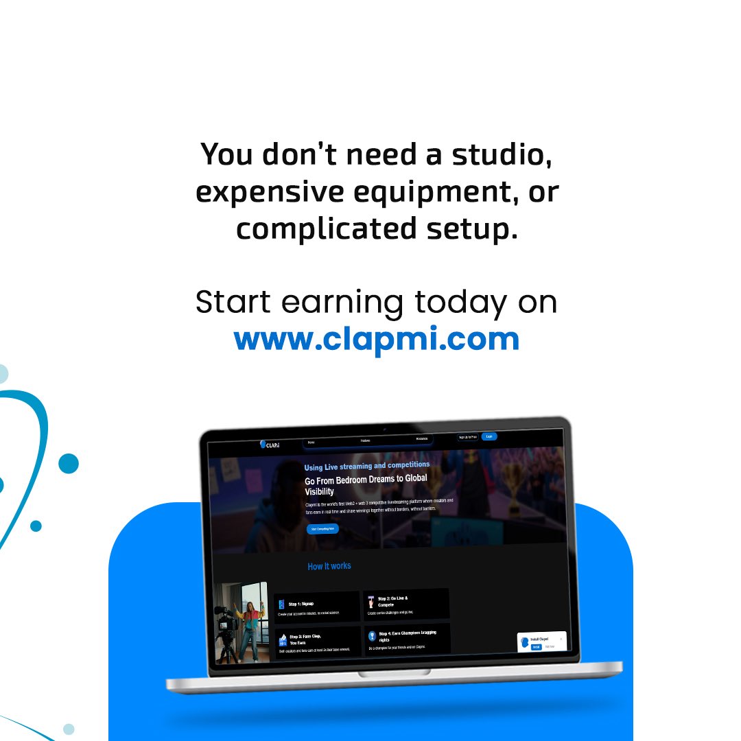 Ready to go live and earn on ClapMi?

All you need is your phone and an internet connection. No studio, no fancy equipment, just You and your talent.

Anywhere, anytime, your stage is in your hands. 

Start streaming today and turn your passion into earnings.