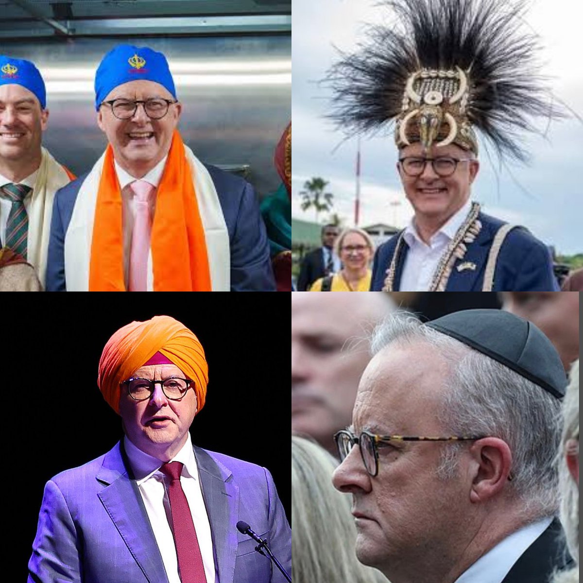 The many costumes of a paid actor.