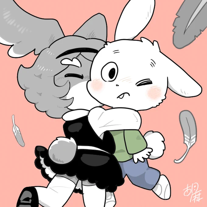 【創作】アザミちゃんとビビるくん アザミちゃんを描くのは、モフモフに飢えている時です。