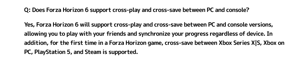 PC / Steam / Xbox / PS5の間で同期できるクロスセーブに対応なのか。 #ForzaHorizon6