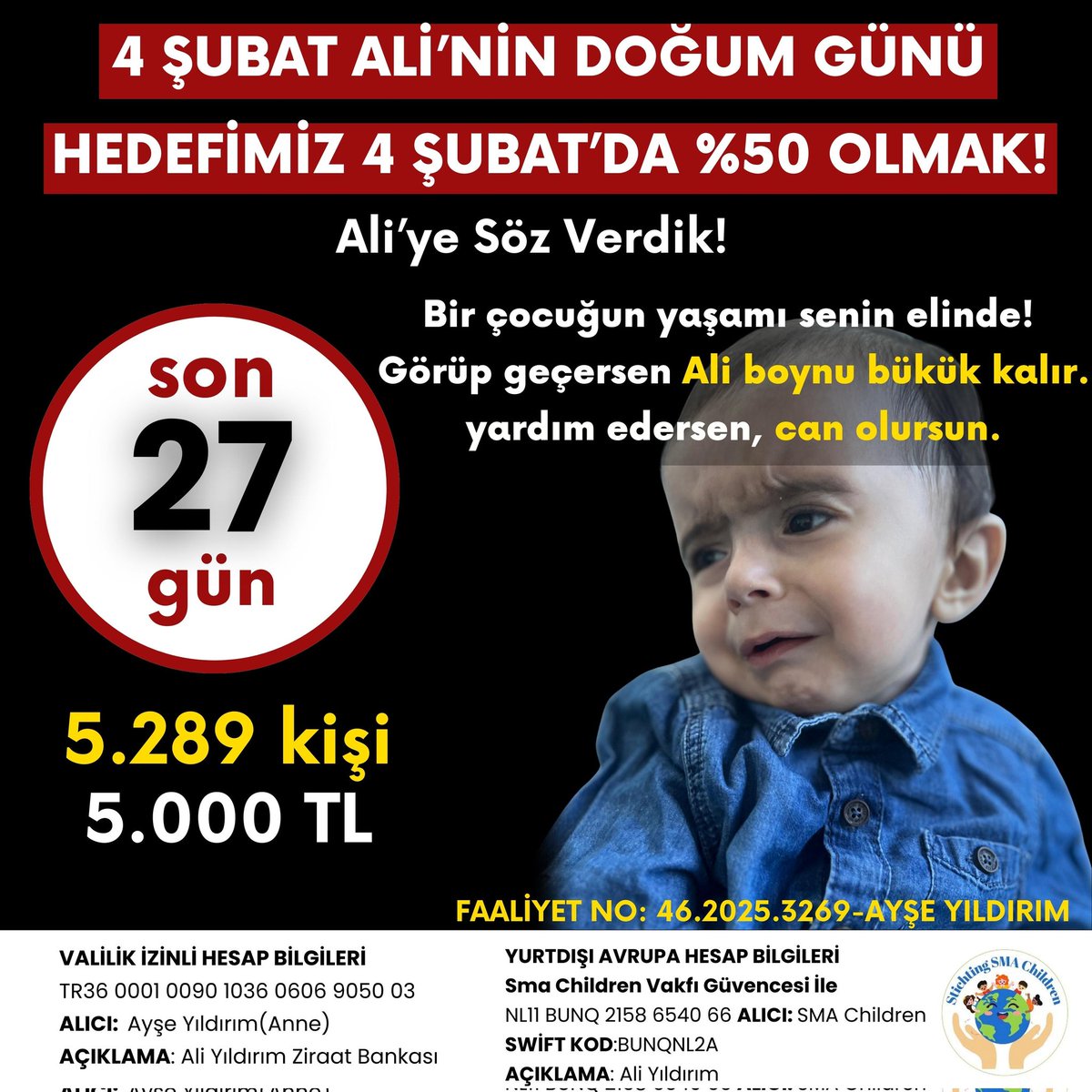 Ali'ye bir söz verdik Doğum gününe kadar %50  yapmamız lazım 🧡🧡Gören abla abileri rt lütfenn