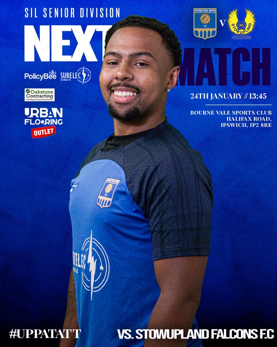 Head of media is back from his travels 😍

We host top of the table <a href="/StowFalcons/">Stowupland Falcons</a> in what will no doubt be eventful. 

We’re hoping the faithful can get down to Bourne Vale 🙌🏽

#UppaTatt 💙💛