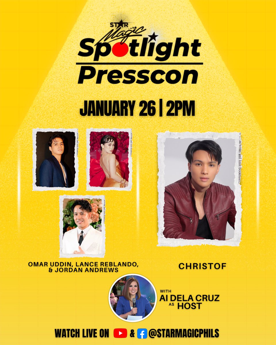 starmagicphils's tweet photo. In ✌🏻days, you’ll be sitting down with theater actors #OmarUddin #LanceReblando and #JordanAndrews and singer-songwriter #Christof!

See you live with host Ai Dela Cruz this Tuesday on 2026’s first-ever✨Spotlight Presscon✨!

#SpotlightPresscon https://t.co/Maoof4snvL