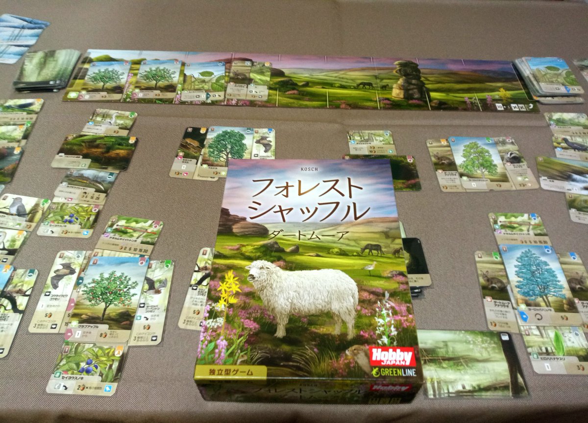 #ボードゲーム
FSダートムーア
ボドゲ会でフォレストシャッフルが面白くて好みのゲームだったので、我慢出来ずに買ってしまった…💦
一人二役で練習。やはり最終得点計算は大変だが、面白いね！