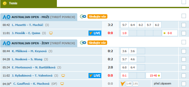 🎾 AO | Tenis v Austrálii v přívětivém čase? 🫡 Terka Valentová a Kuba Menšík právě bojují na kurtech v Melbourne. 🇦🇺 Duely můžete sledovat u nás. ⤵️

👉 onlajny.com/tenis?date=202…

#ao #australianopen #onlajny_com #tennis