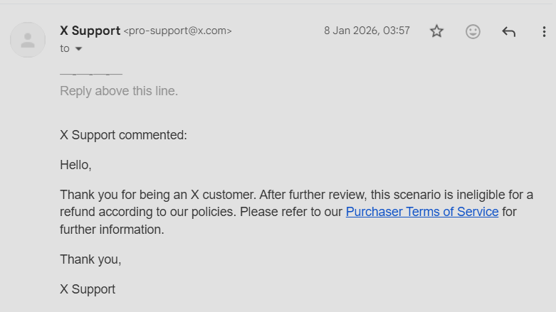 Support no refunds email