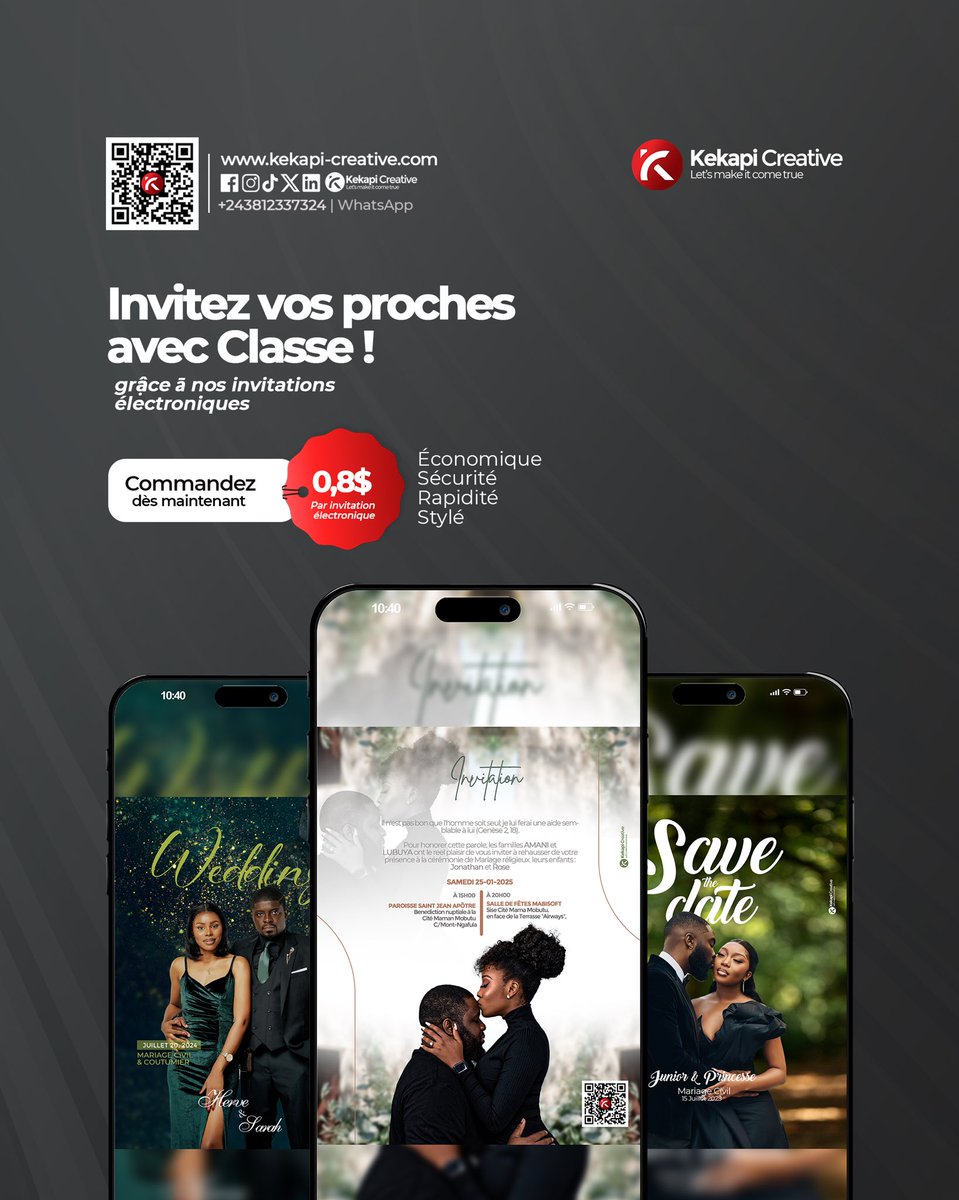 KekapiCreative's tweet photo. Votre mariage mérite d’être annoncé avec émotion et classe. Transformez votre invitation en une expérience visuelle qui marque les esprits dès le premier regard.

Pour voir nos modèles cliquez sur le lien en commentaires 👇🏽

📱 WhatsApp : +243 812 337 324

#KekapiCreative https://t.co/gj6DPb1NiA