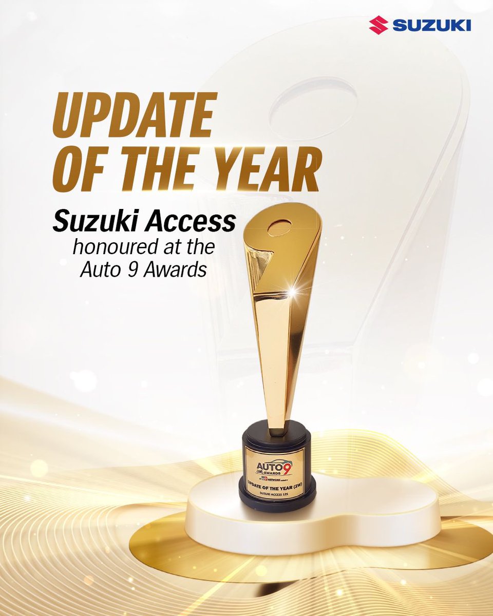 suzuki2wheelers's tweet photo. Suzuki Access wins Update of the Year (2W) at the Auto9 Awards by TV9 Network. An achievement driven by consistent engineering, rider insight, and everyday relevance.
#SuzukiIndia #SuzukiMotorcycle #SuzukiAccess #Auto9Awards https://t.co/iBd98z2JeE