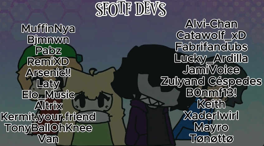 FriendsSaturday's tweet photo. @CommunityGameHQ 
PLEASE PLAY OUR MOD
I'd like to take this opportunity to give credit to everyone who was involved in the development of the mod (:
#fnfmod #fnf #fridaynightfunkin #FNF_SFOTF #fridaynightfunkinmod https://t.co/BigTjY5g8g
