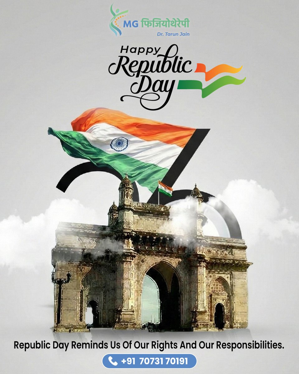mgphysio01's tweet photo. Happy Republic Day from MG Physiotherapy 
Celebrating the spirit of a strong nation by helping you move better, live healthier, and stay pain-free.
Jai Hind!

#MGPhysiotherapy #HappyRepublicDay #RepublicDayIndia #ProudToBeIndian #UnityInDiversity #NationalPride #JaiHind https://t.co/qEONuzceuV