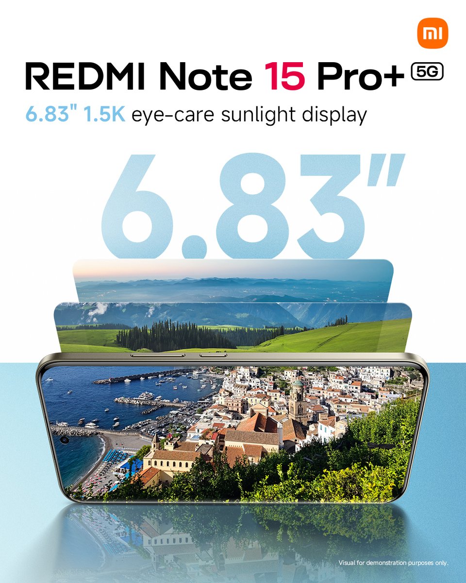 Xiaomi's tweet photo. REDMI Note 15 Pro+ 5G with a 6.83" display and eye protection. 

Big, bright, easy on your eyes. 👀 https://t.co/hMjWg15ZEe
