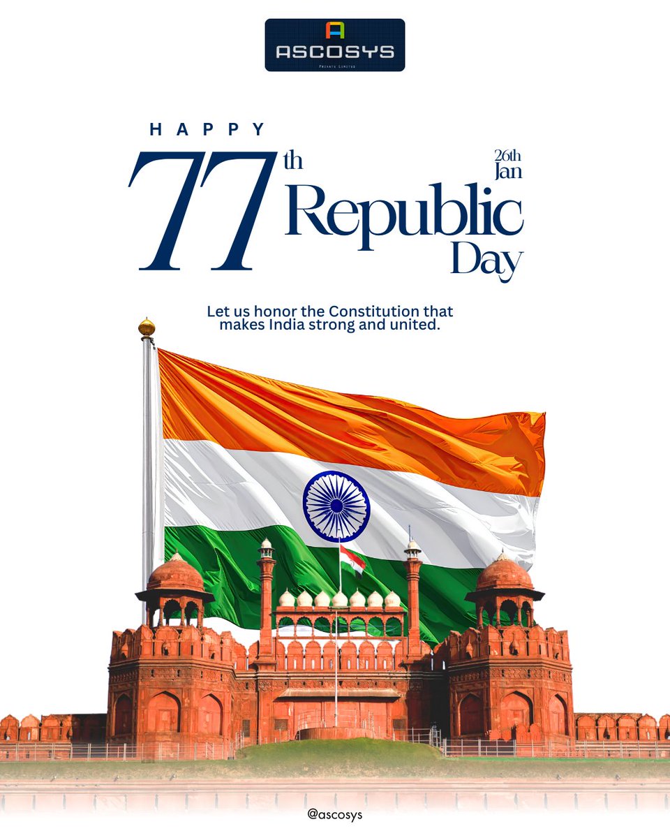 ASCOSYS1's tweet photo. On Republic Day, let us remember that true freedom comes with responsibility toward our nation, its people, and its future.
#RepublicDay2026 #republicdayindia #RepublicDay #republicdaycelebration
#ascosys #itcompany https://t.co/Dl8AO4Xavz