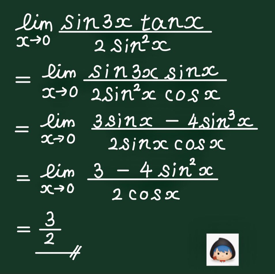 math46sh's tweet photo. 関数の極限
三角関数の3倍角の公式、毎回導出してしまう💦
(出典 2024年 日本工業大学) https://t.co/bA8oKCEZE5