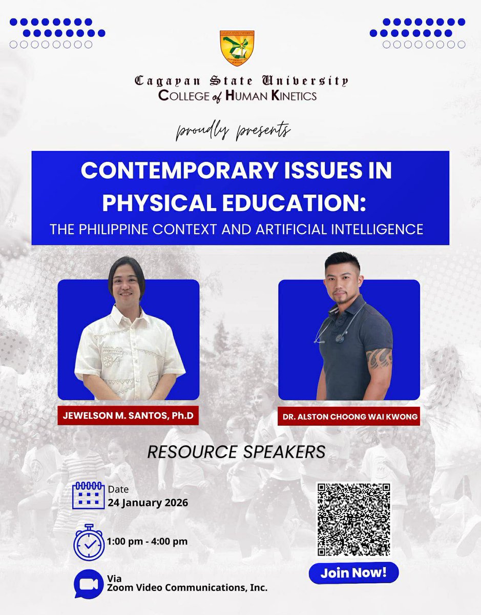 AlstonChoong's tweet photo. 🔥🤖💪 Silicon Meets Sweat: A Critical Review of AI Integration in Physical Education
🌍 Under the International Webinar on AI in Physical Education

🎙️ Assist. Prof. Dr. @AlstonChoong 
GenAI ✨ | Vision 👁️ | Wearables ⌚ | Analytics 📊 — plus child privacy 🔐, bias 🔍, inclusion ♿ & teacher override ✋

🕐 13:00 MYT (UTC+8) | 24 Jan 2026
🔗 https://t.co/X4xttHelYH
📌 ID 91703012630 | 🔒 PW 681405

📲 Share to your PE dept! 
#PhysicalEducation #AIEducation #EdTech #SportsScience #HighPerformanceScience